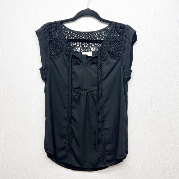 Meadow Rue Anthro Crochet Chiffon Sheer Relaxed Workwear Party Womens Top Small - Picture 1 of 9